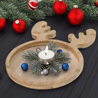 Dekotablett Rentier 20x28cm Bambus naturfarben Motivtablett Tablett Servierplatte Holztablett Weihnachtsdeko Rentierkopf