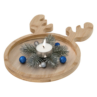 Dekotablett Rentier 20x28cm Bambus naturfarben Motivtablett Tablett Servierplatte Holztablett Weihnachtsdeko Rentierkopf