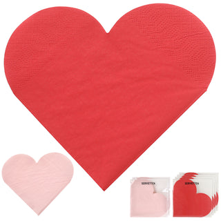 Servietten 'Herzmotiv' 72er Set 3lagig Papier rot rosa stoffähnlich Tuch Herzsilhouette Herzform Herz Valentinstag