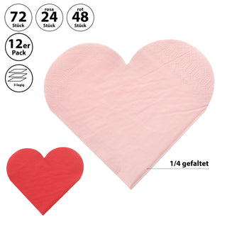 Servietten 'Herzmotiv' 72er Set 3lagig Papier rot rosa stoffähnlich Tuch Herzsilhouette Herzform Herz Valentinstag