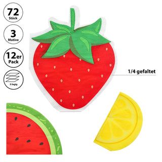 Servietten 'Früchte' 72er Set 3lagig Papier mehrfarbig stoffähnlich Tuch Motivservietten Zitrone Erdbeere Melone