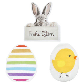 Servietten 'Frohe Ostern' Silhouettenform 72er Set-lagig Papierserviette mehrfarbig Hasenkopf Osterei Küken für Osterdekoration