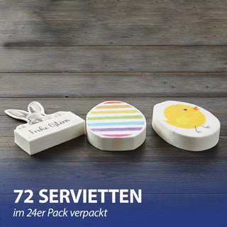 Servietten 'Frohe Ostern' Silhouettenform 72er Set-lagig Papierserviette mehrfarbig Hasenkopf Osterei Küken für Osterdekoration