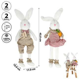 2x Kantenhocker OsterhasenSet H:50/60cm Polyester Osterdekoration Kantensitzer Sie und Er Willkommensschild