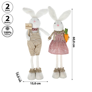 2x Kantenhocker OsterhasenSet H:50/60cm Polyester Osterdekoration Kantensitzer Sie und Er Willkommensschild