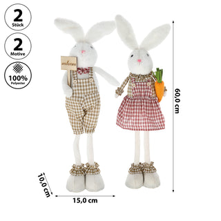 2x Kantenhocker OsterhasenSet H:50/60cm Polyester Osterdekoration Kantensitzer Sie und Er Willkommensschild