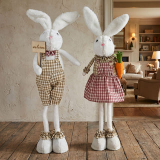 2x Kantenhocker OsterhasenSet H:50/60cm Polyester Osterdekoration Kantensitzer Sie und Er Willkommensschild
