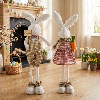 2x Kantenhocker OsterhasenSet H:50/60cm Polyester Osterdekoration Kantensitzer Sie und Er Willkommensschild