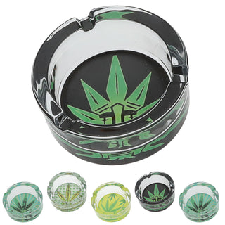 Glasaschenbecher 'Weed' 6er Set Ø8cm Glas rund Aschenbecher Ascher stapelbar Tischaschenbecher Cannabis-Design