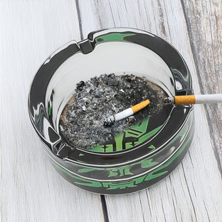 Glasaschenbecher 'Weed' 6er Set Ø8cm Glas rund Aschenbecher Ascher stapelbar Tischaschenbecher Cannabis-Design