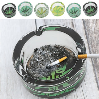 Glasaschenbecher 'Weed' 6er Set Ø8cm Glas rund Aschenbecher Ascher stapelbar Tischaschenbecher Cannabis-Design