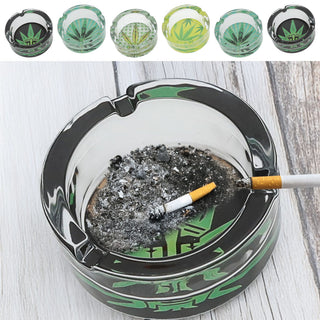 Glasaschenbecher 'Weed' 6er Set Ø8cm Glas rund Aschenbecher Ascher stapelbar Tischaschenbecher Cannabis-Design