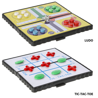 Reisespiele 4er Set magnetisch Kunststoff 13x13cm Dame Schach TicTacToe Ludo Miniatur-Brettspiele faltbar einzeln verpackt