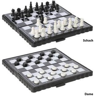 Reisespiele 4er Set magnetisch Kunststoff 13x13cm Dame Schach TicTacToe Ludo Miniatur-Brettspiele faltbar einzeln verpackt