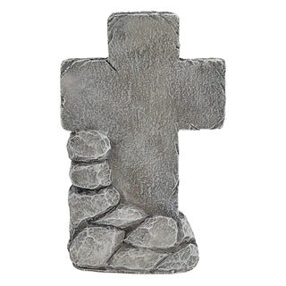 Grabdeko Kreuz mit Spruch 'Für immer im Herzen' 9x16x4cm grau Polyresin Grabschmuck Grab Inschrift Dekostein Friedhofsdekoration