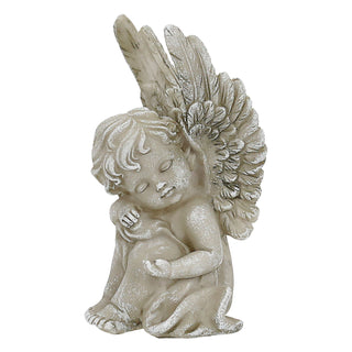 Grabdeko Engel 7x13cm grau Polyresin Grabschmuck sitzend Grab Dekoengel mit Flügeln Friedhofsdekoration Engelsfigur
