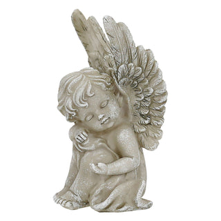 Grabdeko Engel 7x13cm grau Polyresin Grabschmuck sitzend Grab Dekoengel mit Flügeln Friedhofsdekoration Engelsfigur