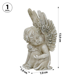 Grabdeko Engel 7x13cm grau Polyresin Grabschmuck sitzend Grab Dekoengel mit Flügeln Friedhofsdekoration Engelsfigur