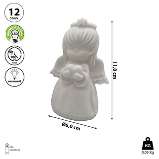 1/12x LED Nachtlicht Engel 6x11x6cm Kunststoff warmweiß Timerfunktion batteriebetrieben Dekoleuchte