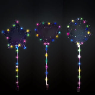 LED Bobo Ballon 6er Set je 2x Herz Stern Kugel PVC Latex 30 bunte LEDs Stab 60cm Luftballon Ballonlichter Partydekoration
