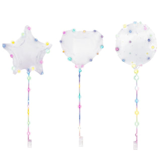 LED Bobo Ballon 6er Set je 2x Herz Stern Kugel PVC Latex 30 bunte LEDs Stab 60cm Luftballon Ballonlichter Partydekoration