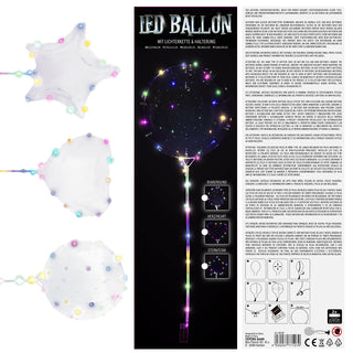 LED Bobo Ballon 6er Set je 2x Herz Stern Kugel PVC Latex 30 bunte LEDs Stab 60cm Luftballon Ballonlichter Partydekoration
