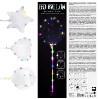 LED Bobo Ballon 6er Set je 2x Herz Stern Kugel PVC Latex 30 bunte LEDs Stab 60cm Luftballon Ballonlichter Partydekoration