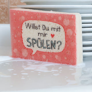 Magischer Schwamm Pop Up 6er Set Sprüche 11x7cm Cellulose bunt wiederverwendbar Haushalts-Reinigungsschwamm
