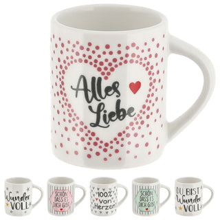 Minitasse 6er Set Sprüche Porzellan weiß bunt 40ml 6x5x4,2cm Tasse klein Becher Henkeltasse Espressotasse