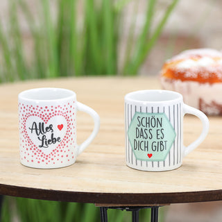 Minitasse 6er Set Sprüche Porzellan weiß bunt 40ml 6x5x4,2cm Tasse klein Becher Henkeltasse Espressotasse