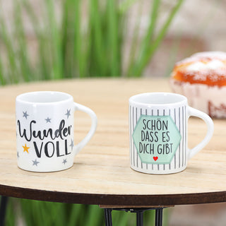 Minitasse 6er Set Sprüche Porzellan weiß bunt 40ml 6x5x4,2cm Tasse klein Becher Henkeltasse Espressotasse