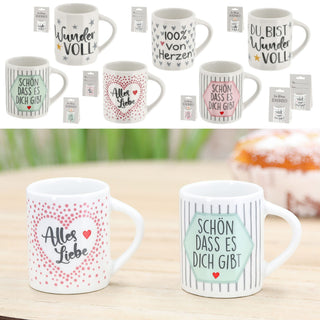 Minitasse 6er Set Sprüche Porzellan weiß bunt 40ml 6x5x4,2cm Tasse klein Becher Henkeltasse Espressotasse