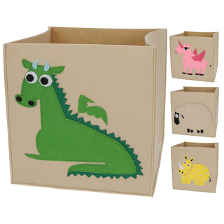 Aufbewahrungskorb Kids 4er Set 30x30x30cm Polyester-Filz naturfarben bunt 4 Motive Nashorn Drache Einhorn Schaf Spielzeugboxen