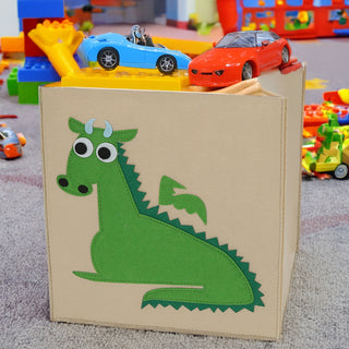 Aufbewahrungskorb Kids 4er Set 30x30x30cm Polyester-Filz naturfarben bunt 4 Motive Nashorn Drache Einhorn Schaf Spielzeugboxen