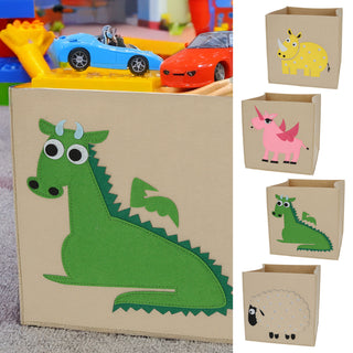 Aufbewahrungskorb Kids 4er Set 30x30x30cm Polyester-Filz naturfarben bunt 4 Motive Nashorn Drache Einhorn Schaf Spielzeugboxen