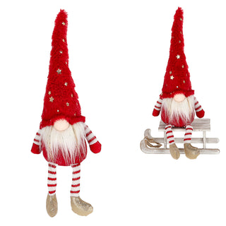 Wichtel 'Sterne' Kantenhocker Polyester 14x40x9cm rot weißKantensitzer Weihnachtswichtel funkelnde Sterne Plüschfigur Wichtelmann