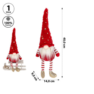 Wichtel 'Sterne' Kantenhocker Polyester 14x40x9cm rot weißKantensitzer Weihnachtswichtel funkelnde Sterne Plüschfigur Wichtelmann