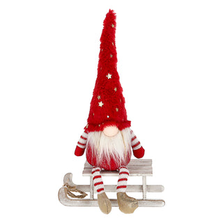 Wichtel 'Sterne' Kantenhocker Polyester 14x40x9cm rot weißKantensitzer Weihnachtswichtel funkelnde Sterne Plüschfigur Wichtelmann