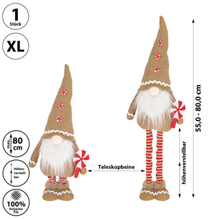 Wichtel 'Lollipop' mit Teleskopbeinen ca. 80cm Polyester Eisen 23x55x9cm rot braun Weihnachtswichtel Adventsdeko Weihnachtsdeko Plüschfigur Wichtelmann