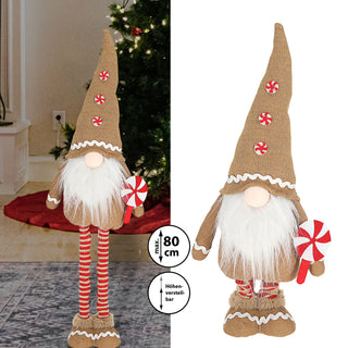 Wichtel 'Lollipop' mit Teleskopbeinen ca. 80cm Polyester Eisen 23x55x9cm rot braun Weihnachtswichtel Adventsdeko Weihnachtsdeko Plüschfigur Wichtelmann