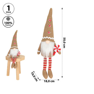 Wichtel 'Lollipop' Kantenhocker Polyester 18x50x10cm rot braun Kantensitzer Weihnachtswichtel mit Lolli Adventsdeko Weihnachtsdeko Plüschfigur Wichtelmann