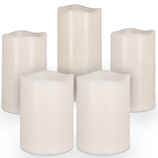 LED Kerzen Set 5er Set 3 Gößen Outdoor Kunststoff Echtwachsoptik warmweiß IP44 Flackerfunktion Timerfunktion batteriebetrieben