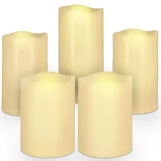 LED Kerzen Set 5er Set 3 Gößen Outdoor Kunststoff Echtwachsoptik warmweiß IP44 Flackerfunktion Timerfunktion batteriebetrieben