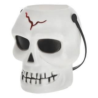 LED Party Licht Halloween Totenkopf 12x16x12cm Kunststoff weiß schwarz Sound bunt leuchtend rotierende LEDs Gruseldekoration