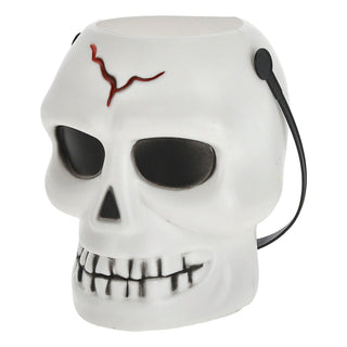 LED Party Licht Halloween Totenkopf 12x16x12cm Kunststoff weiß schwarz Sound bunt leuchtend rotierende LEDs Gruseldekoration