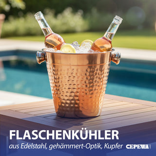 Flaschenkühler gehämmert silber/kupfer Edelstahl Ø22x20cm Getränkekübel Eisbehälter Flaschenkühler Wein Champagner Sekt Partyzubehör Barzubehör