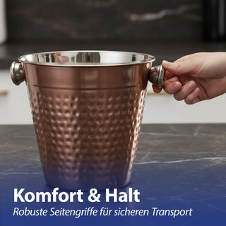 Flaschenkühler gehämmert silber/kupfer Edelstahl Ø22x20cm Getränkekübel Eisbehälter Flaschenkühler Wein Champagner Sekt Partyzubehör Barzubehör