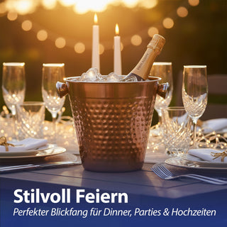 Flaschenkühler gehämmert silber/kupfer Edelstahl Ø22x20cm Getränkekübel Eisbehälter Flaschenkühler Wein Champagner Sekt Partyzubehör Barzubehör