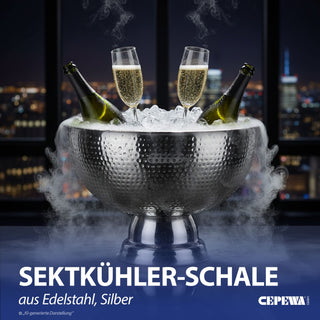 Sektkühler Schale gehämmert silber Edelstahl Ø40x25cm Getränkeschale Eisbehälter Getränkewanne Schale mit Fuß Partyzubehör Barzubehör