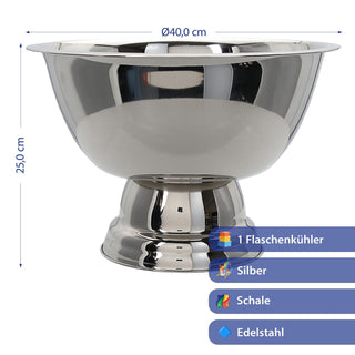 Sektkühler Schale silber Edelstahl Ø40x25cm Getränkeschale Eisbehälter Getränkewanne Schale mit Fuß Partyzubehör Barzubehör